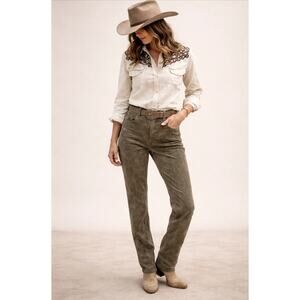 Ralph Lauren Vintage Dungarees Suede Leather Pants Slim Straight Taupe Size 26